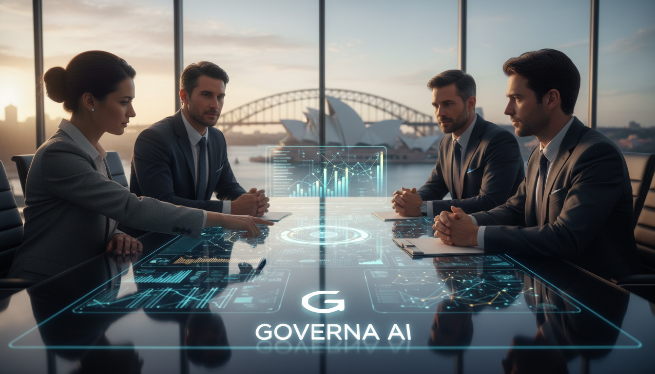Professionals using Governa AI in a Sydney boardroom.