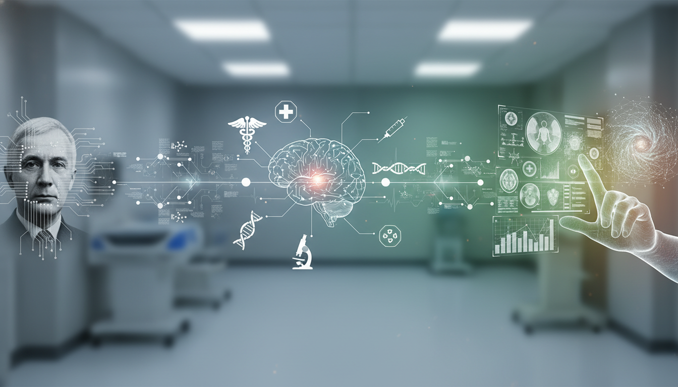 Medical AI brain displaying clinical research data.