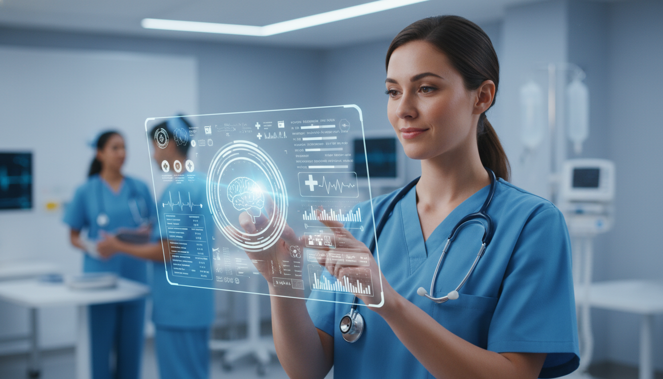 Medical AI brain analysis on digital tablet.