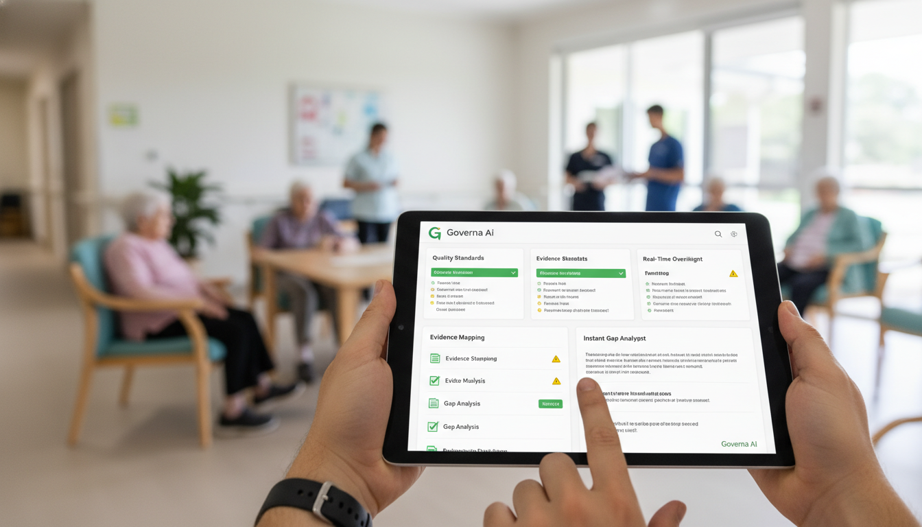 Gemma AI healthcare dashboard on a tablet in a clinic.