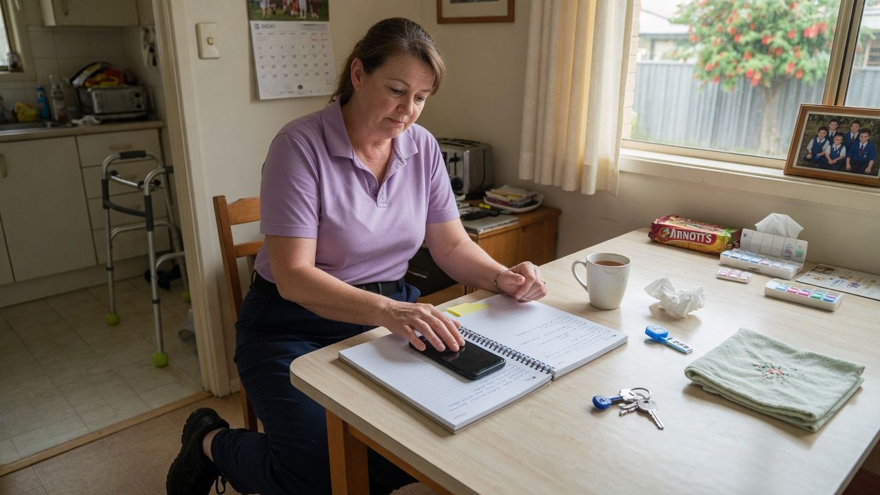 Home care worker following photography privacy home care rules during a visit