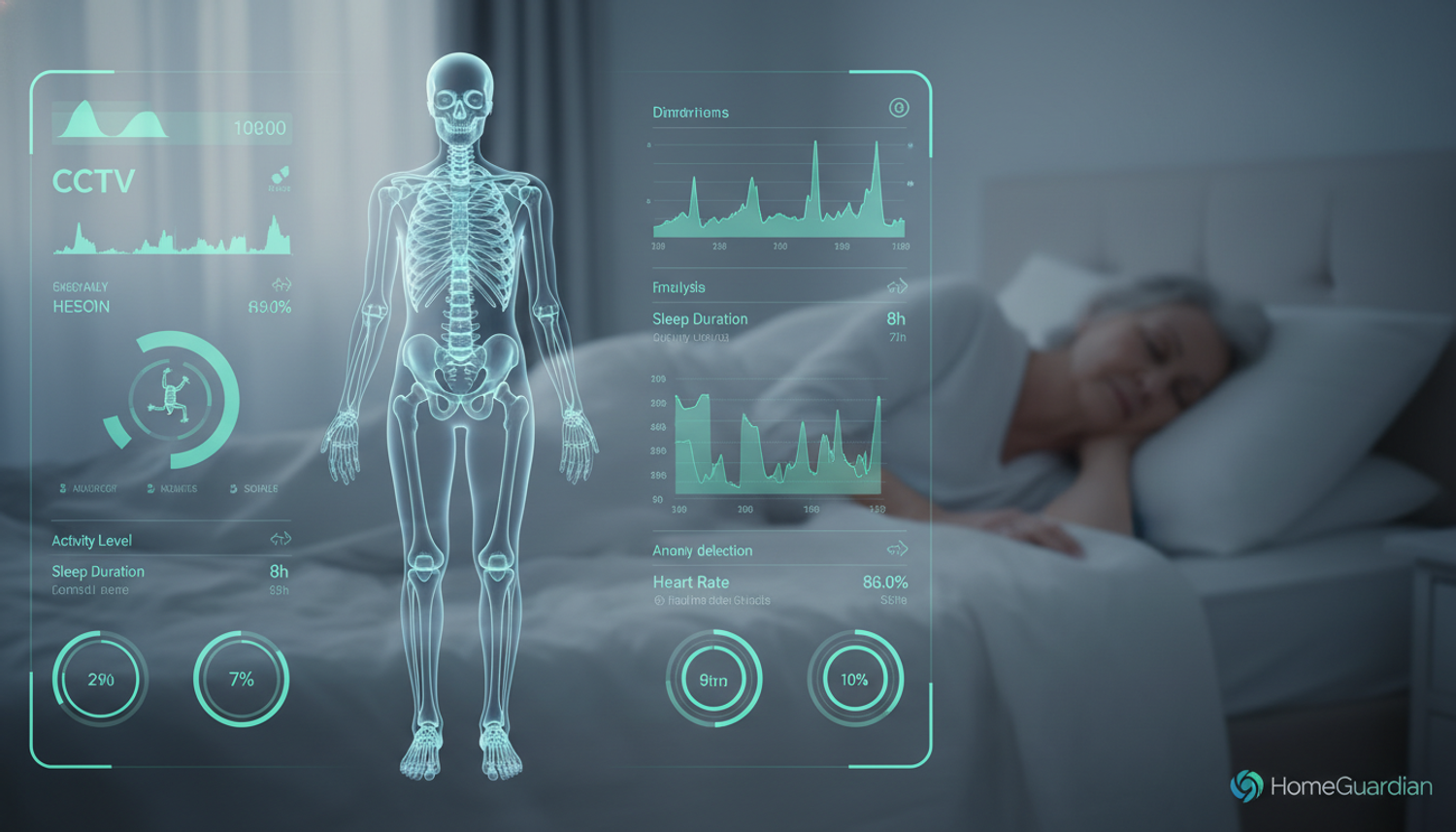 Healthcare data monitoring of a sleeping patient's vitals.