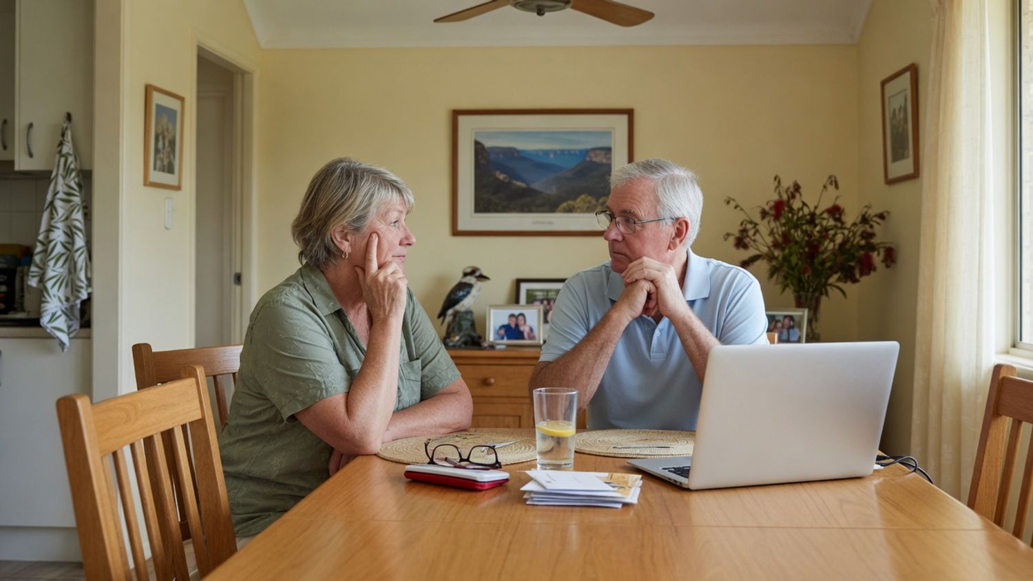 Older couple at their dining table considering care options at home