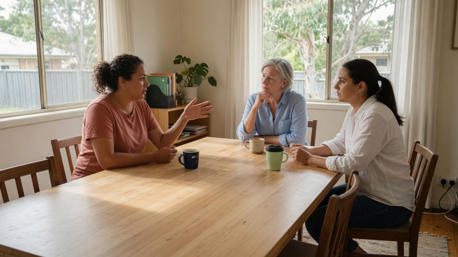 Home care colleagues comparing options around a meeting table