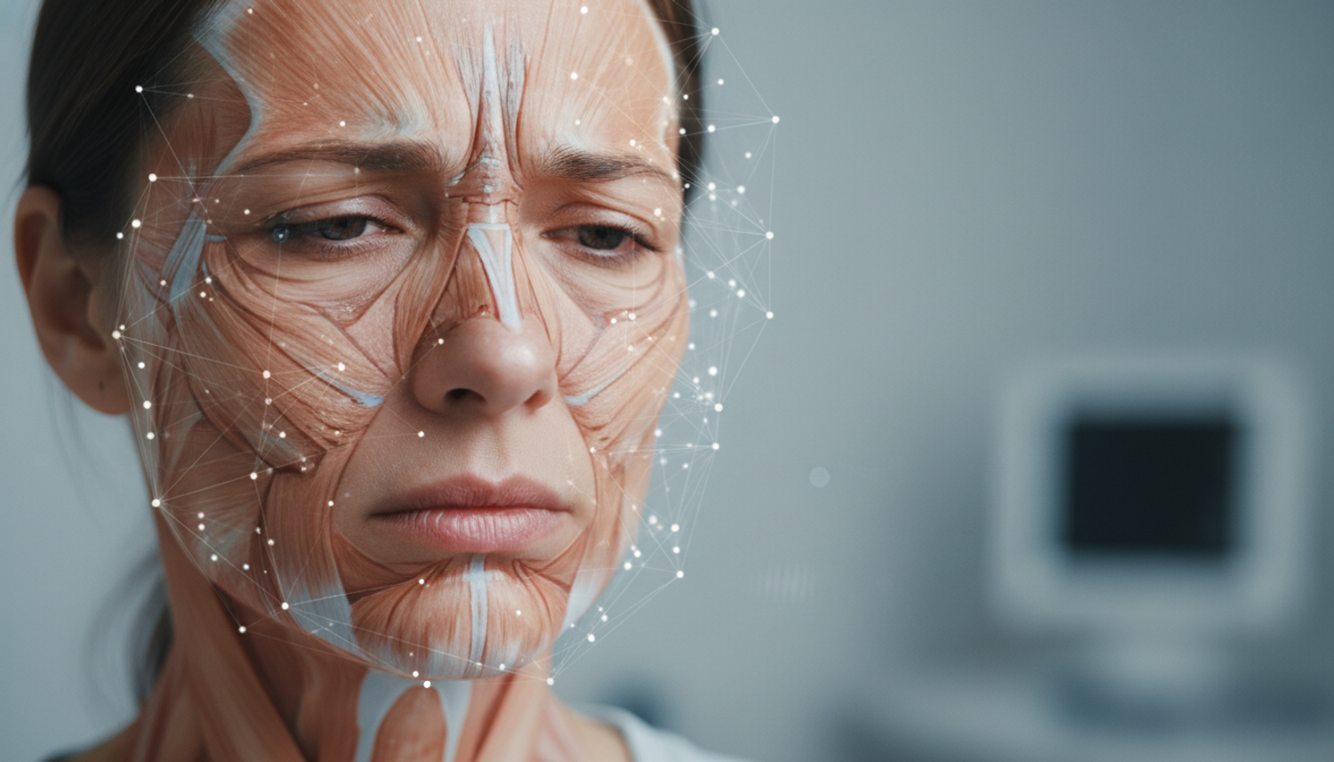 Healthcare AI maps facial muscles with a digital mesh.