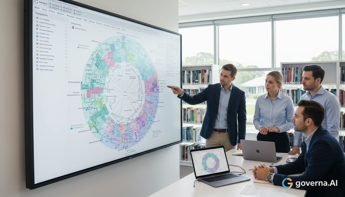 Professional presenting data visualization on a screen.