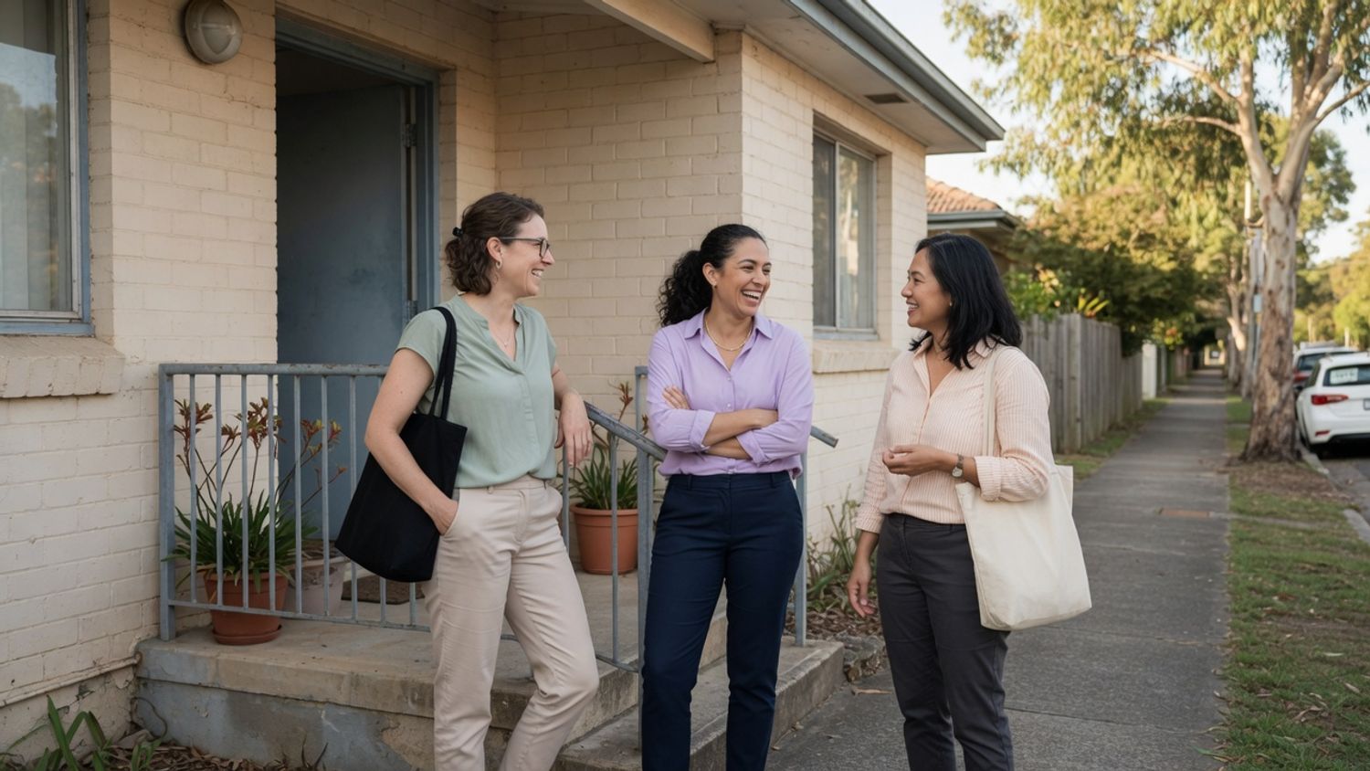 Home care provider team gathered outside their office