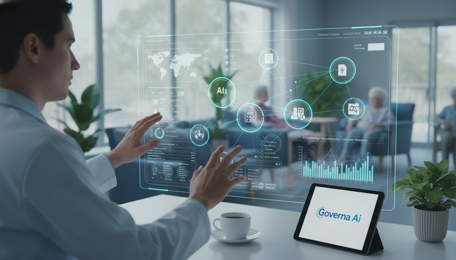 Professional using a Governa AI holographic interface.