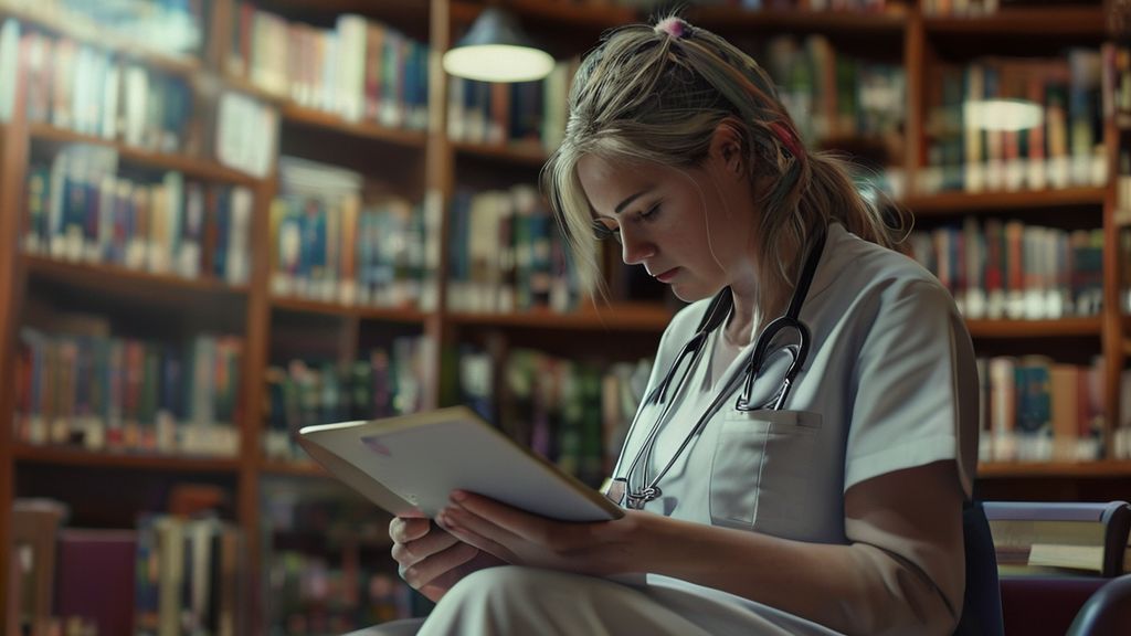 A nursing student in Australia reviews aged care compliance notes on a tablet.