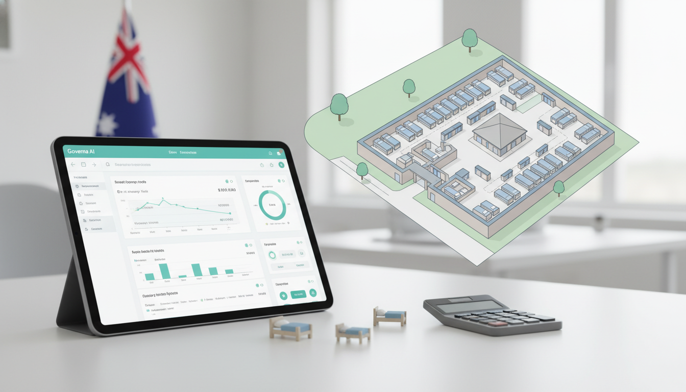Gemma AI analytics dashboard with facility layout.