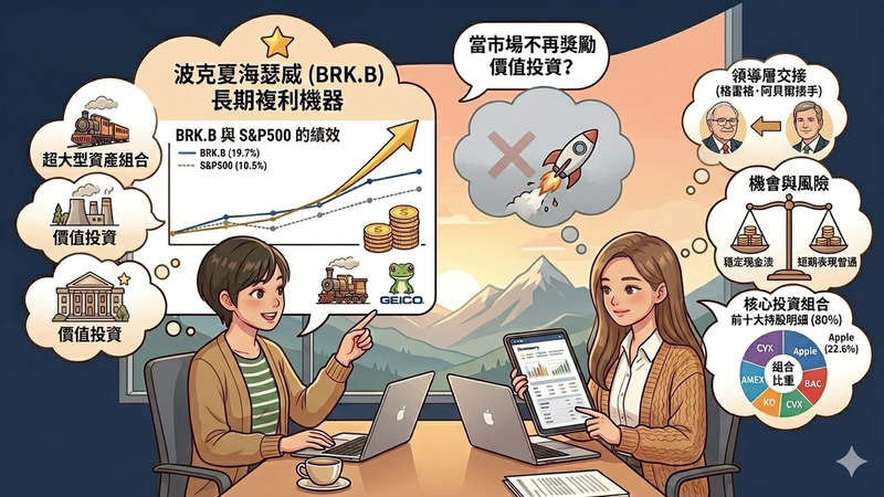 波克夏 BRK.B 2025 年報分析：長期績效對比 S&P 500 與巴菲特團隊資產配置邏輯，解析巴菲特低風險、高現金流的投資護城河