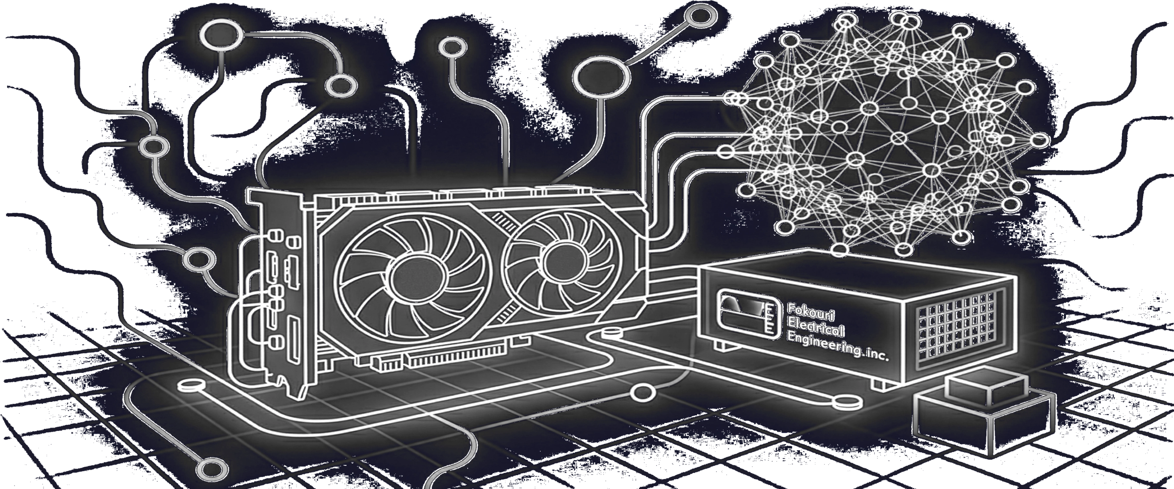 Construction worker setting up a server