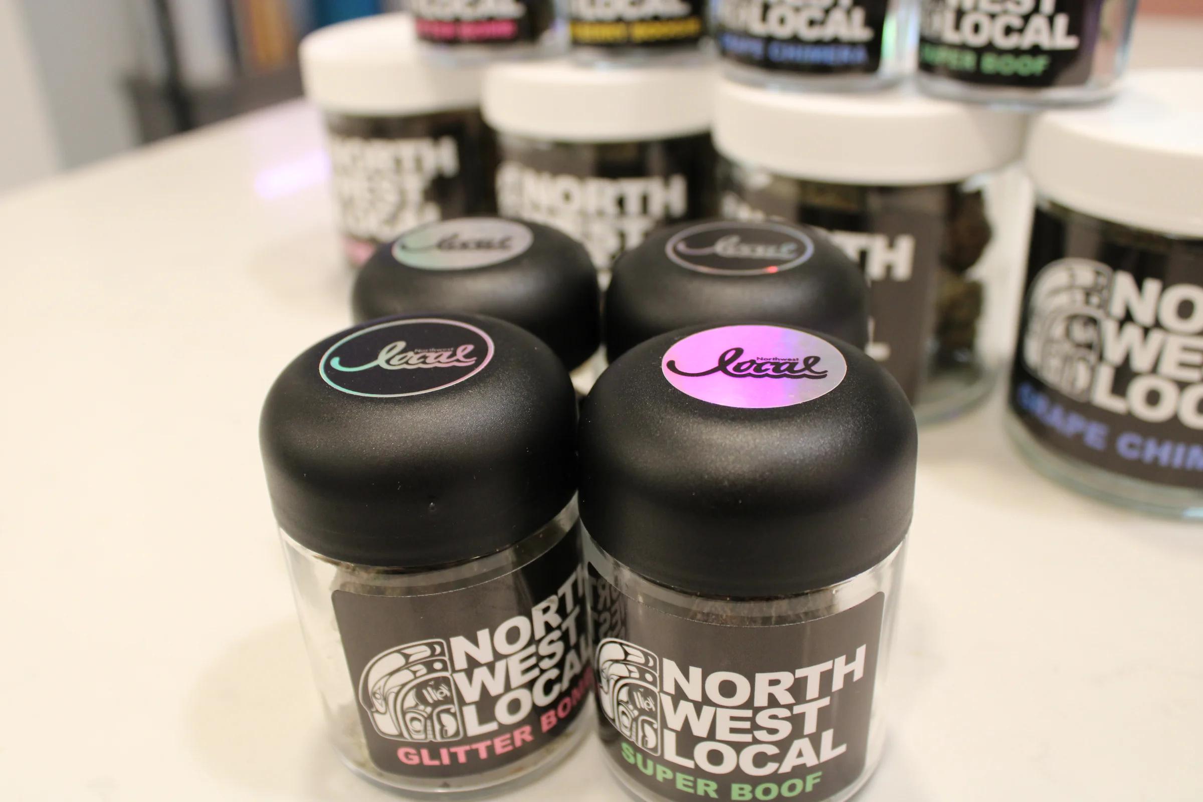 Glitter Bomb and Super Boof eighths with holographic Northwest Local lids in front of the rest of the lineup