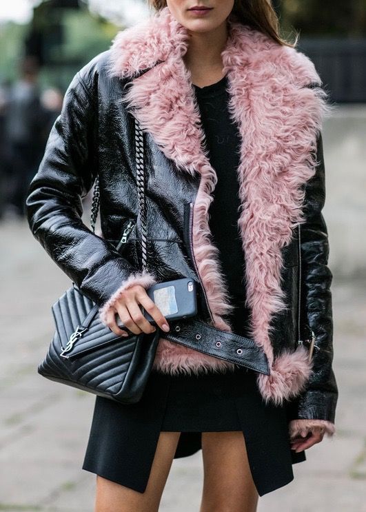 Dressing for winter fur leather coat
