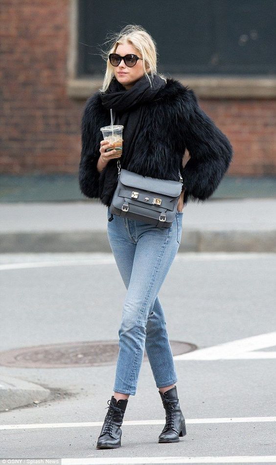 Dressing for winter fur coat jeans boots