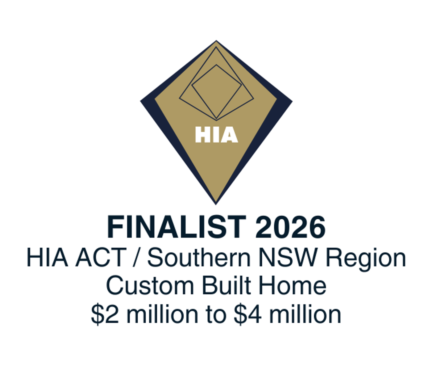HIA ACT / Southern NSW Region Finalist 2026, Custom Built Home $2 million to $4 million