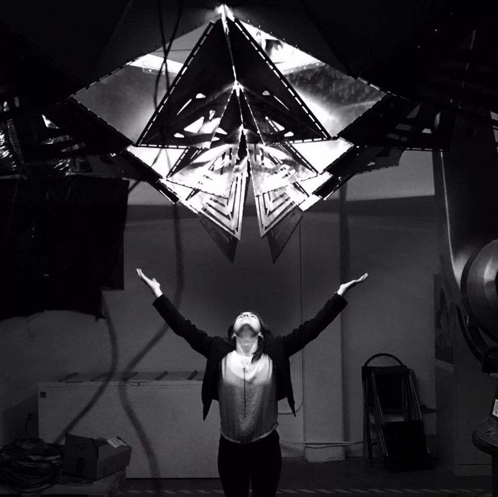 Michelle Pauly beneath the Stealth installation