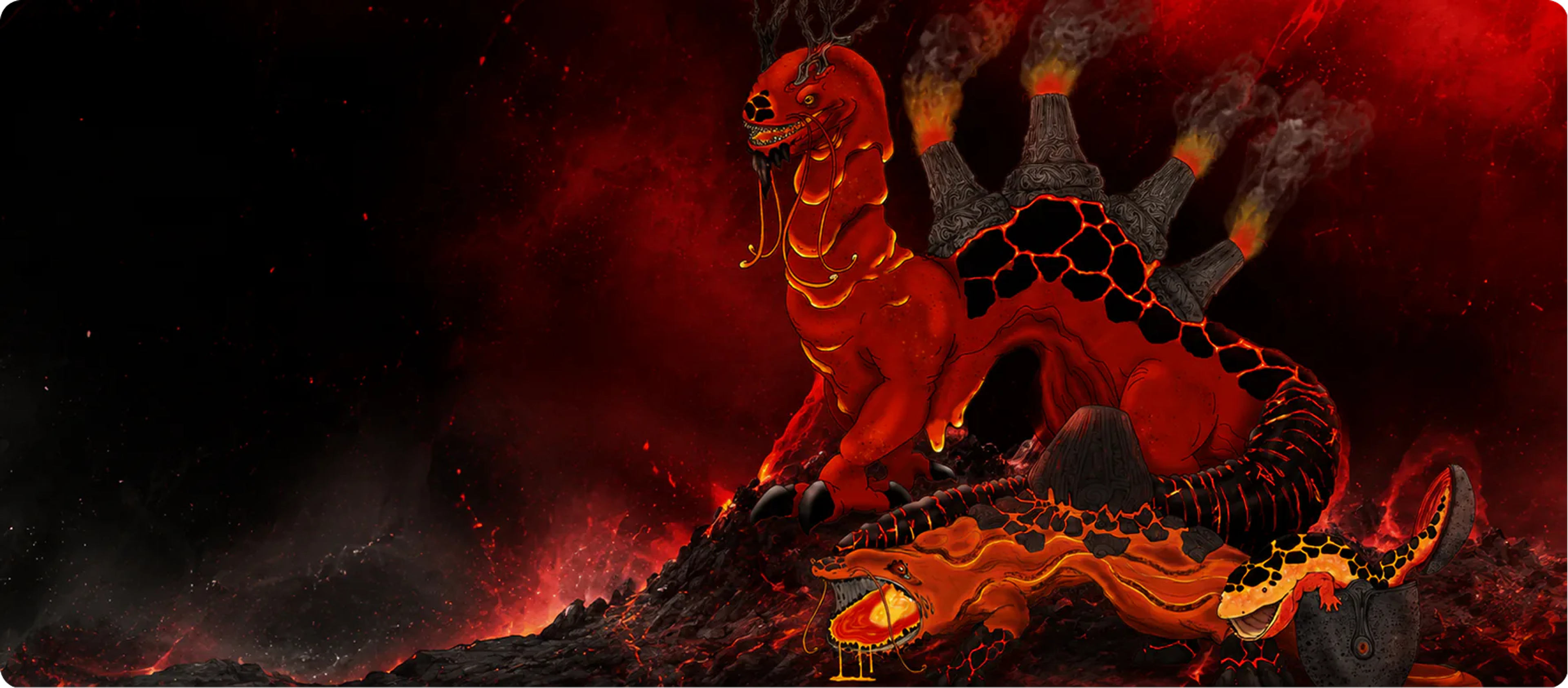 Fire-aligned Chronikin gathered in a volcanic landscape