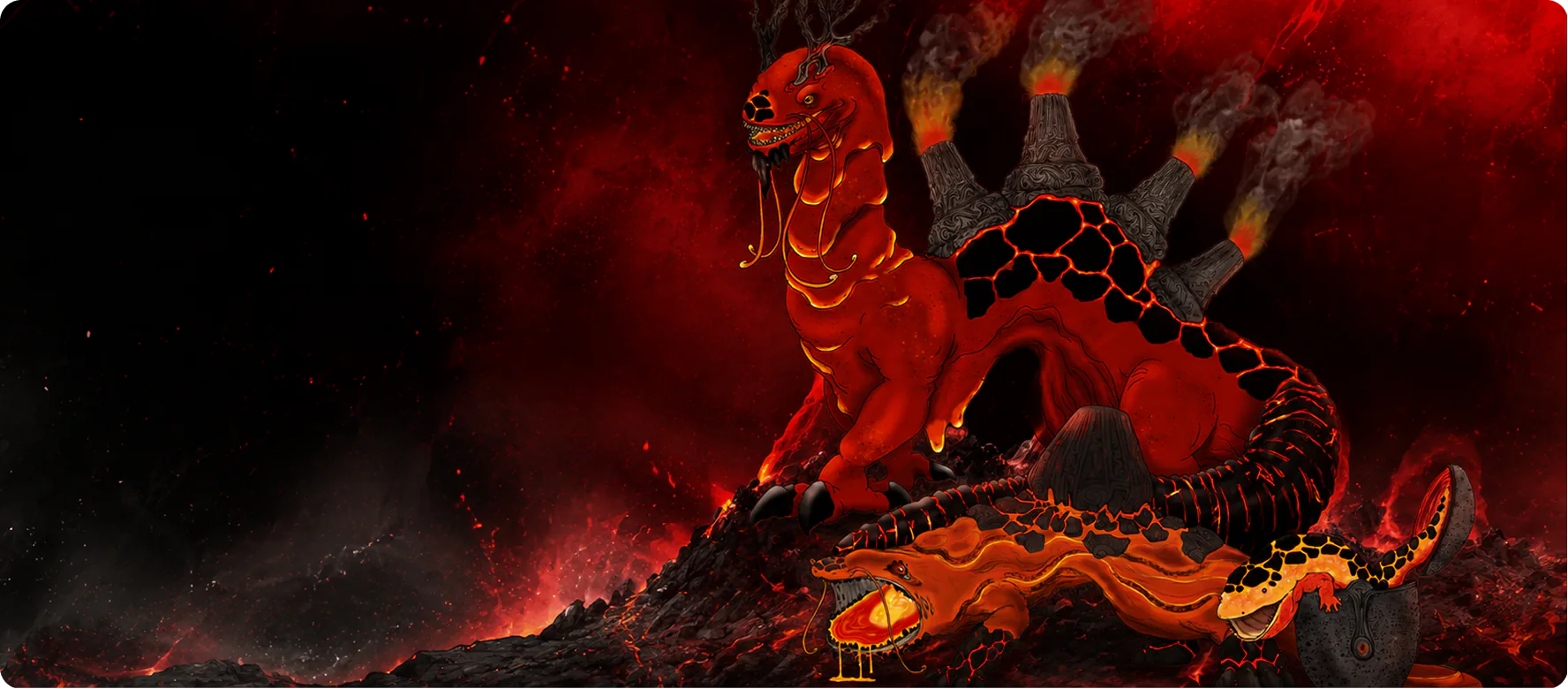 Fire-aligned Chronikin gathered in a volcanic landscape