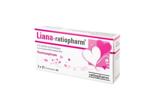 Liana ratiopharm 0,1/0,02 mg Filmtabletten Verpackung Vorderseite