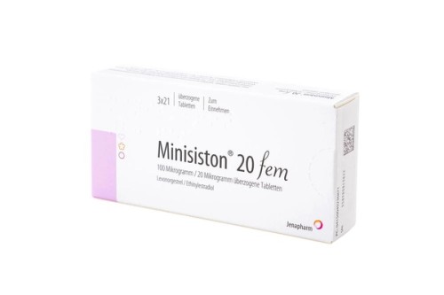 Minisiston 20 fem. 0,02 mg/0,1 mg überzogene Tabletten Verpackung Vorderseite