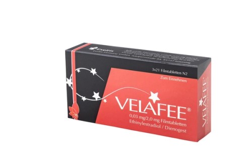 Velafee® 0,03 mg/2 mg Filmtabletten Verpackung Vorderseite