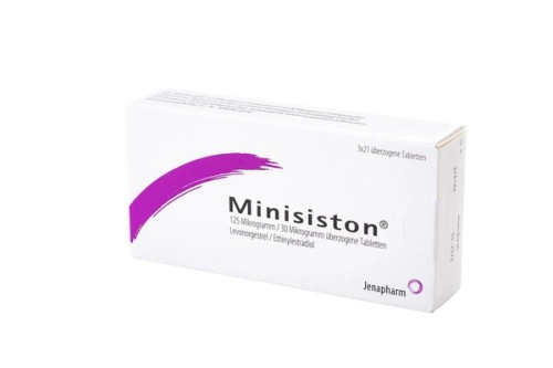 Minisiston 0,030mg/0,125mg überzogene Tabletten Verpackung Rückseite