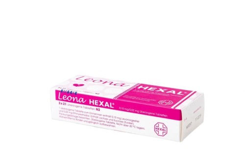 Leona-Hexal 0,10 mg/0,02 mg überzogene Tabletten Verpackung Oberseite
