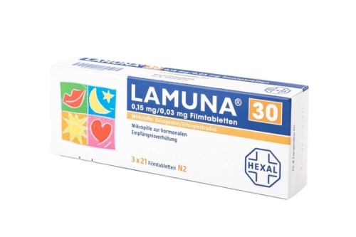 Lamuna 30 0,15 mg/0,03 mg Filmtabletten Verpackung Vorderseite