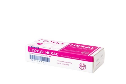 Leona-Hexal 0,10 mg/0,02 mg überzogene Tabletten Verpackung Seite mit Barcode