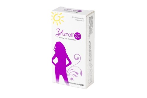 Yiznell 30 0,03 mg/3 mg Filmtabletten Verpackung Vorderseite