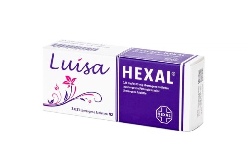 Luisa Hexal 0,15 mg/0,03 mg überzogene Tabletten Verpackung Vorderseite