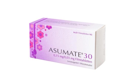 Asumate® 30 0,15 mg/0,03 mg Filmtabletten Verpackung Vorderseite