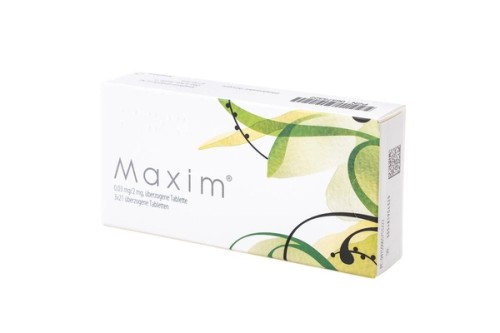 Maxim 0,03 mg/2 mg überzogene Tabletten Verpackung Vorderseite