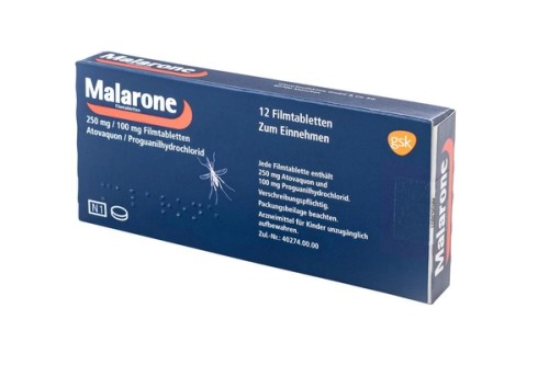 Malarone 250 mg/100 mg Filmtabletten Verpackung Vorderseite