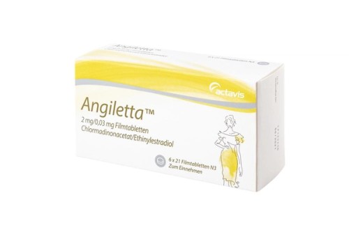 Angiletta 2 mg/0,03 mg Filmtabletten Verpackung Vorderseite