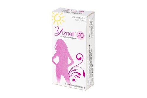 Yiznell 20 0,02 mg/3 mg Filmtabletten Verpackung Vorderseite