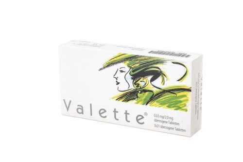 Valette 0,03 mg/2 mg überzogene Tabletten Verpackung Vorderseite