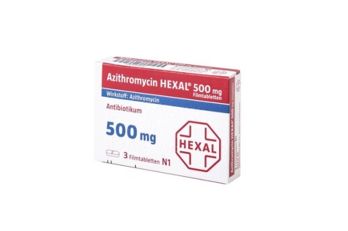 Azithromycin HEXAL 500 mg Filmtabletten Verpackung Vorderseite