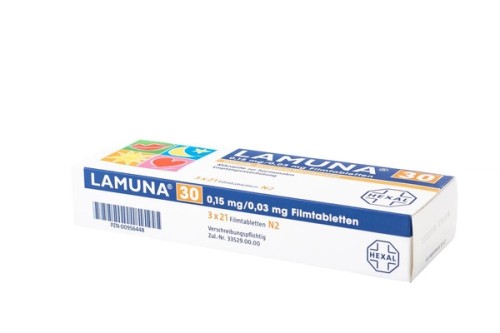 Lamuna 30 0,15 mg/0,03 mg Filmtabletten Verpackung Seite mit Barcode