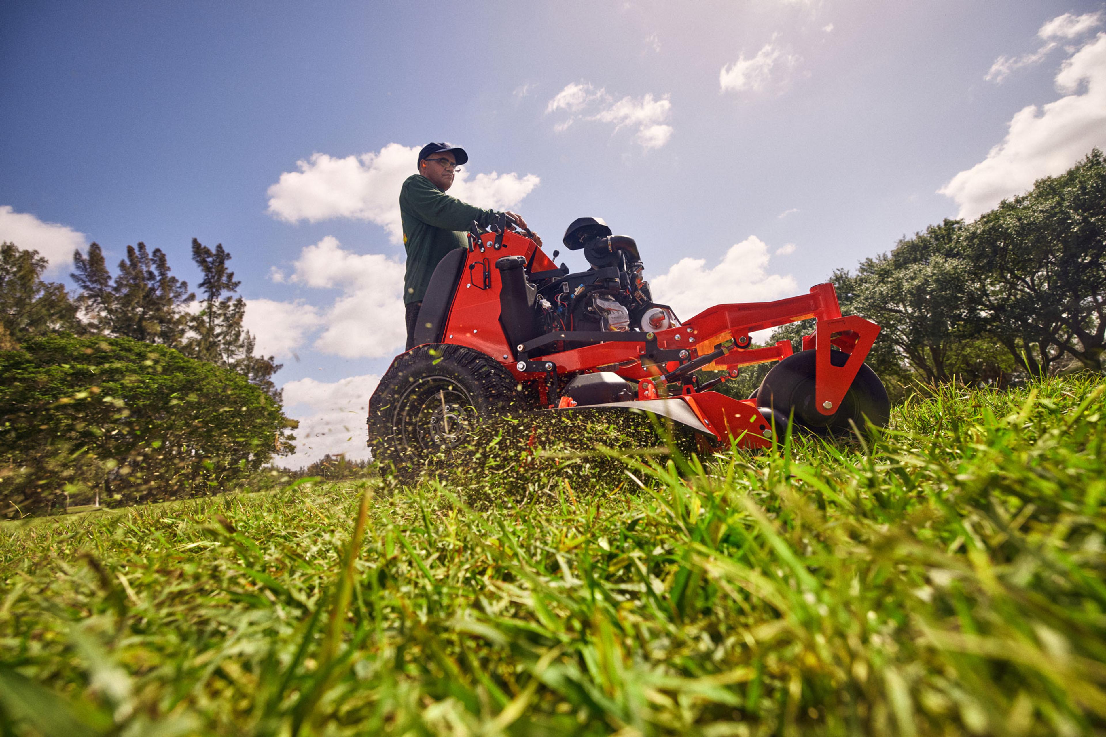 low angle view of lawn mowing