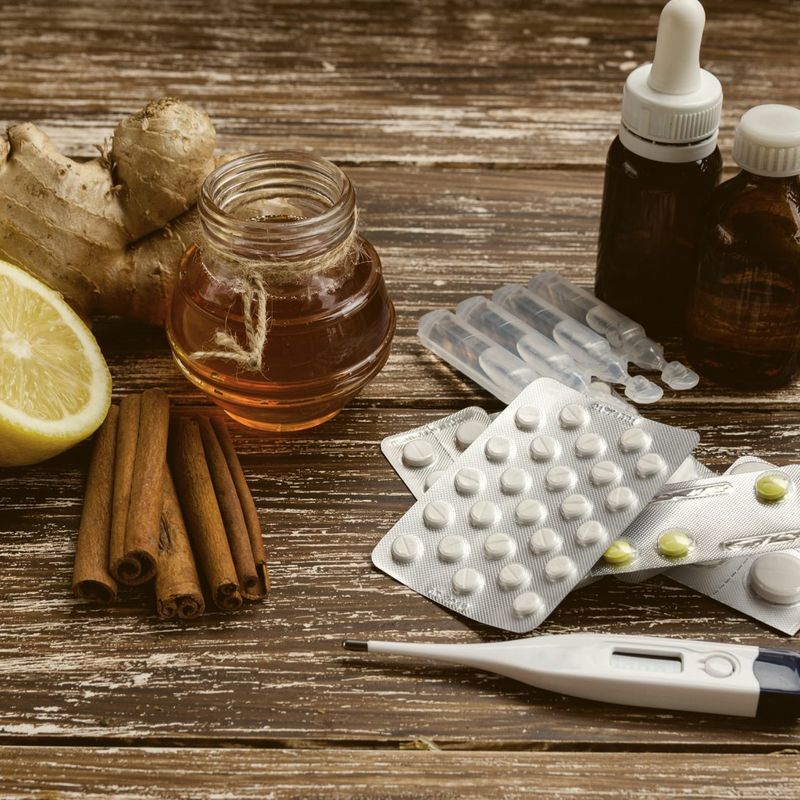 What does a healthy diet look like? Image of natural herb remedies and pills in blister packs