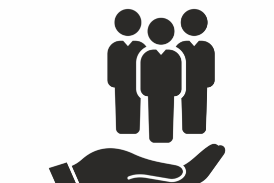 a hand is holding three people in it 's palm .