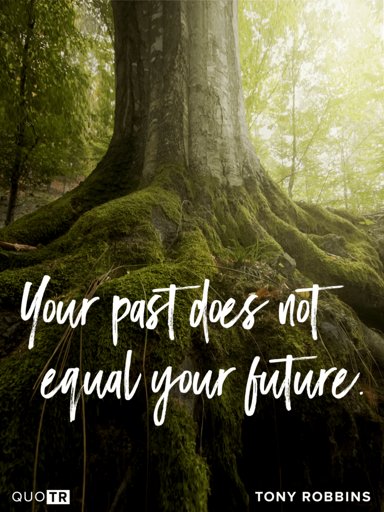 a quote by tony robbins with a tree in the background