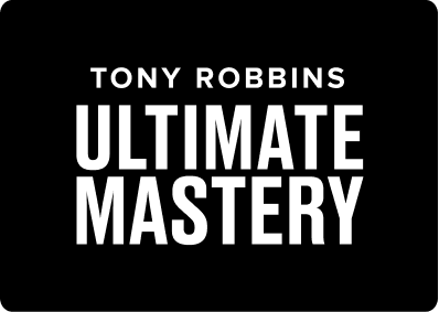 the logo for tony robbins ultimate mastery is white on a black background .