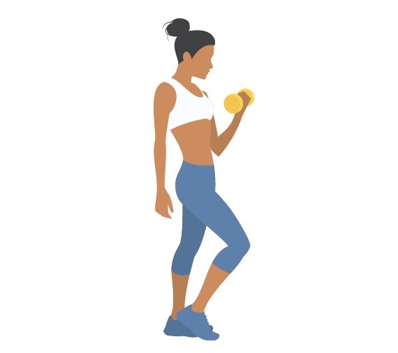 an illustration of a woman lifting a yellow dumbbell