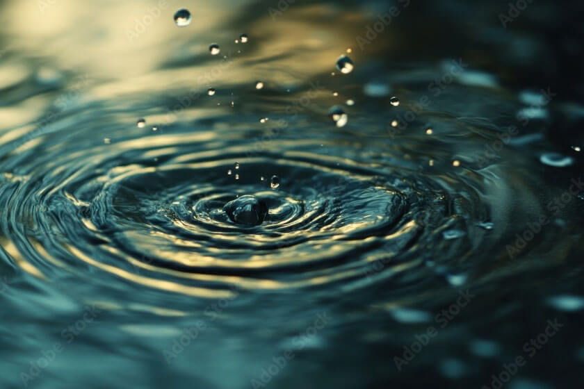 a close up of a drop of water falling into a body of water .