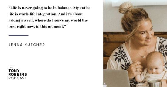 Jenna Kutcher with baby behind laptop