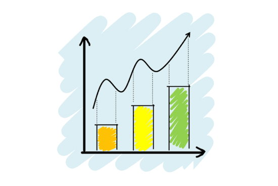 a drawing of a graph with a arrow pointing up
