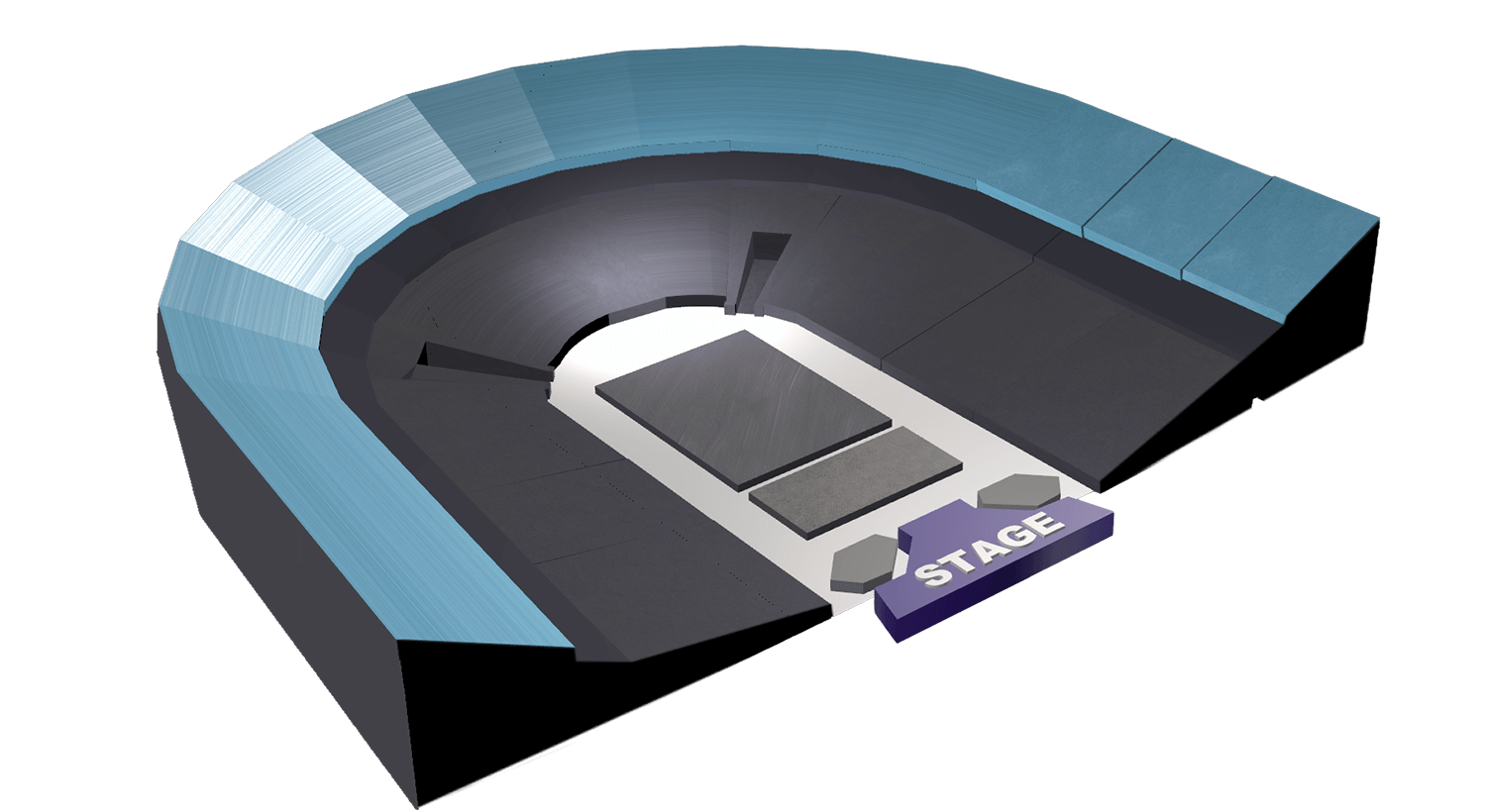 an aerial view of a stadium with a stage in the middle
